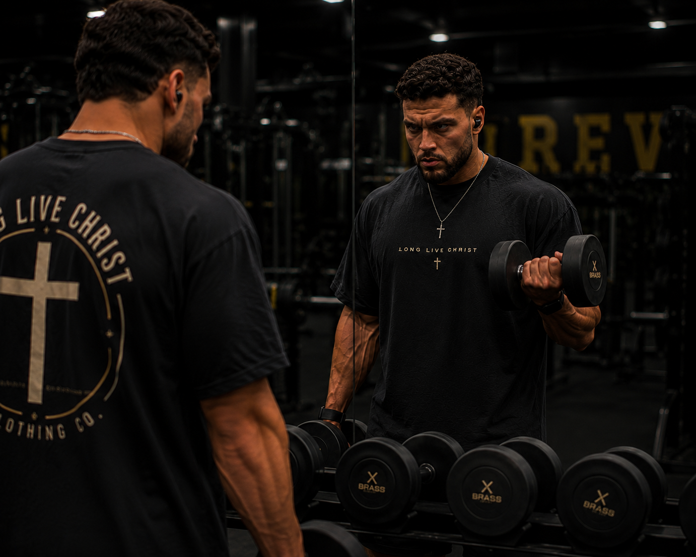 Athlete training in dimly lit gym