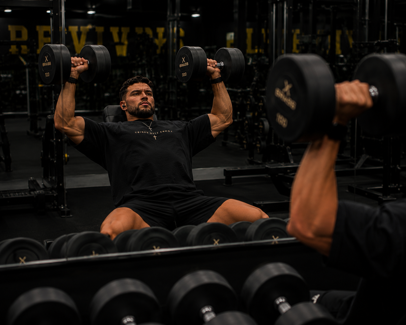 Long Live Christ tee — shoulder press